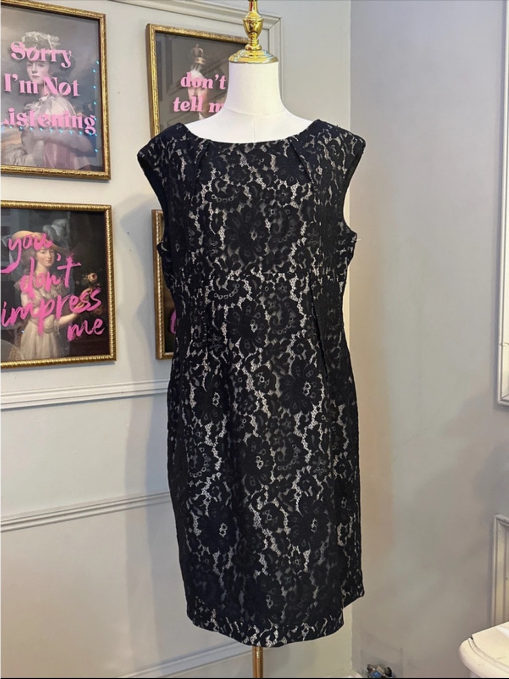 Calvin Klein Black Lace Midi Sheath Dress
